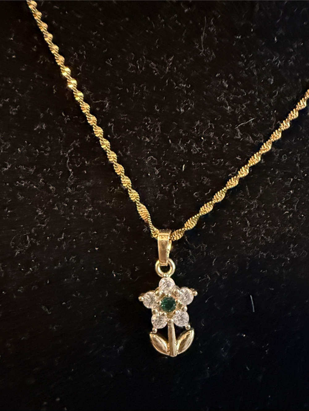 Gold Flower Pendant Necklace with Green Center - Women Jewelry stainless steel